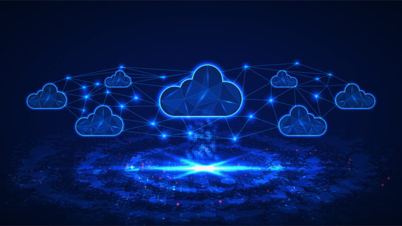 Cloud computing. Multiple cloud symbol vector illustration, 2D cloud, 3D cloud, multi-cloud work connected data.